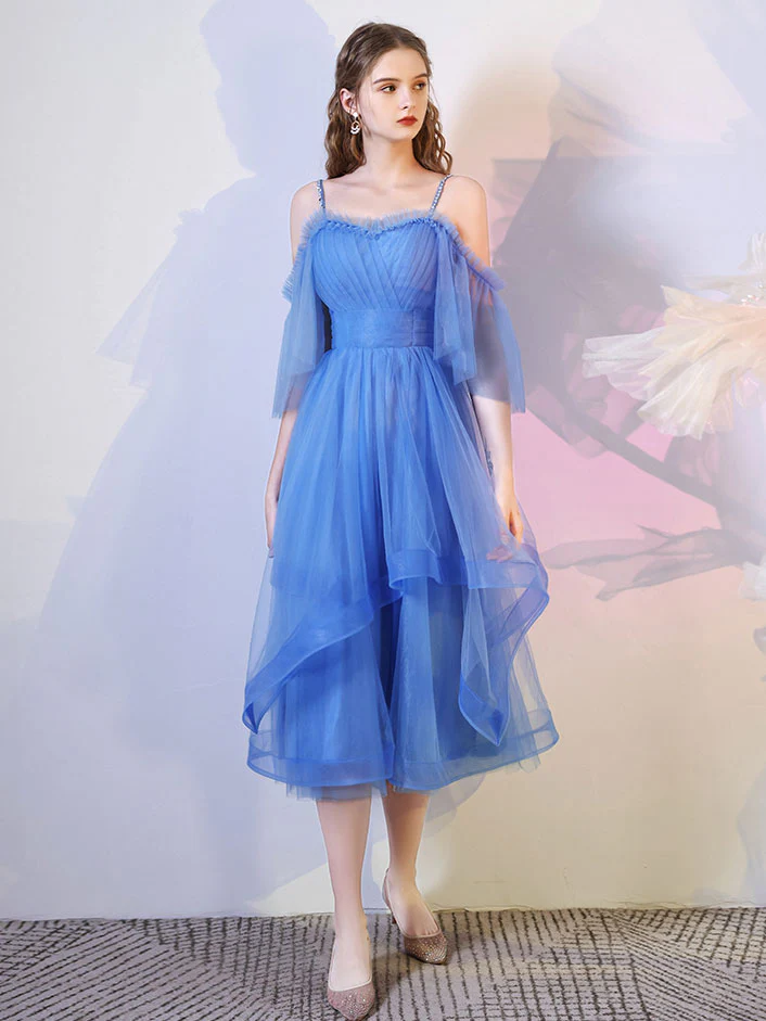 Simple Blue Tulle Short Prom Dress, Puffy Blue Homecoming Dress - Deanwangkt