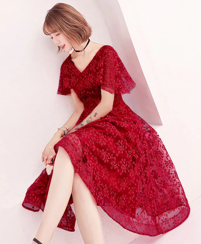 Cute Lace Short Prom Dress, Lace Evening Dress - Deanwangkt