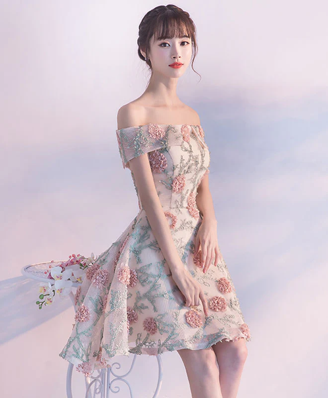 Cute Lace Applique Short Prom Dress, Lace Homecoming Dress - Deanwangkt