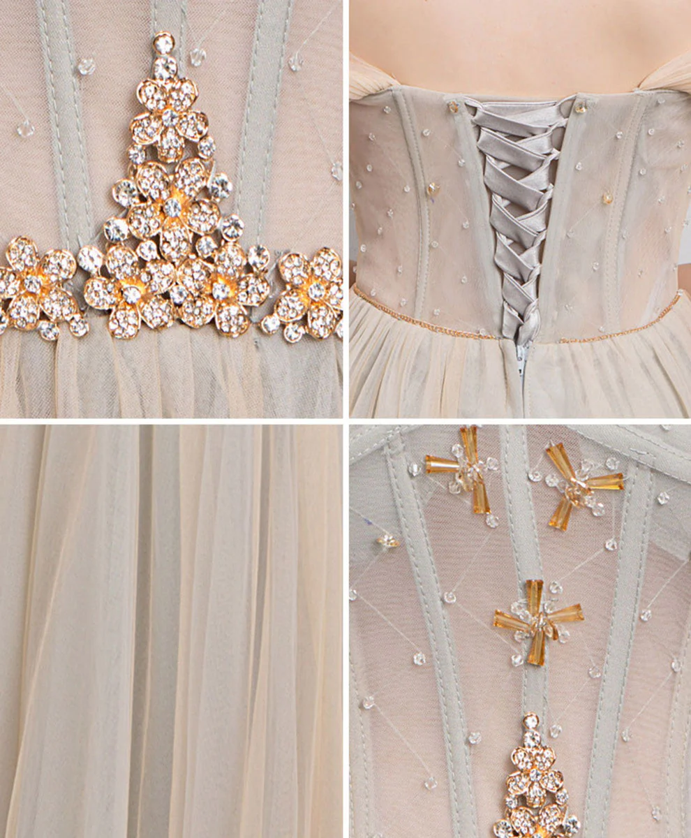 Champagne Tulle Long Prom Dress, Champagne Tulle Evening Dress - Deanwangkt