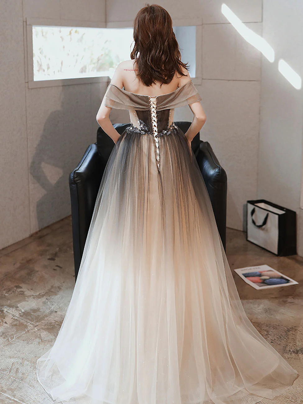 A Line Brown Long Prom Dresses, Off Shoulder Brown Formal Graduation Dresses - Deanwangkt