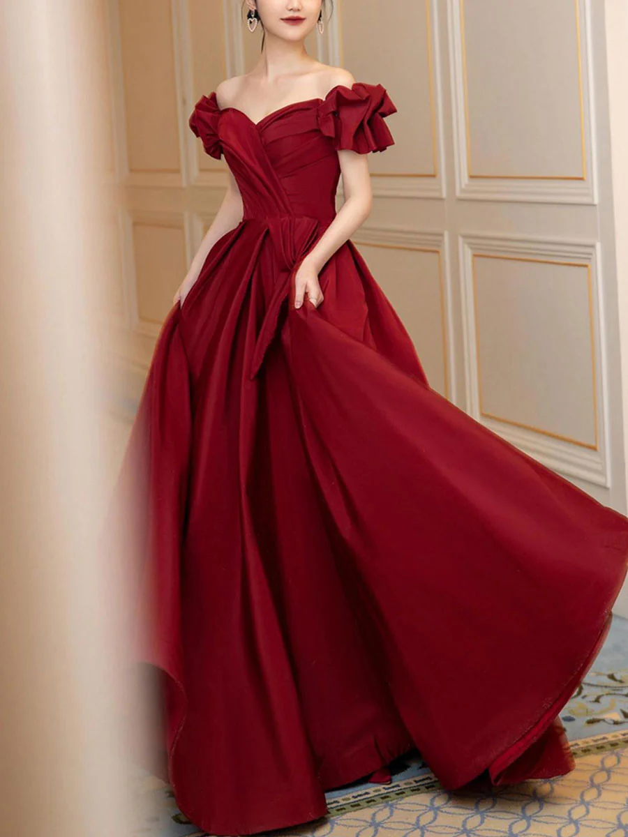 Simple Burgundy Satin Long Prom Dress, Burgundy Bridesmaid Dress - Deanwangkt