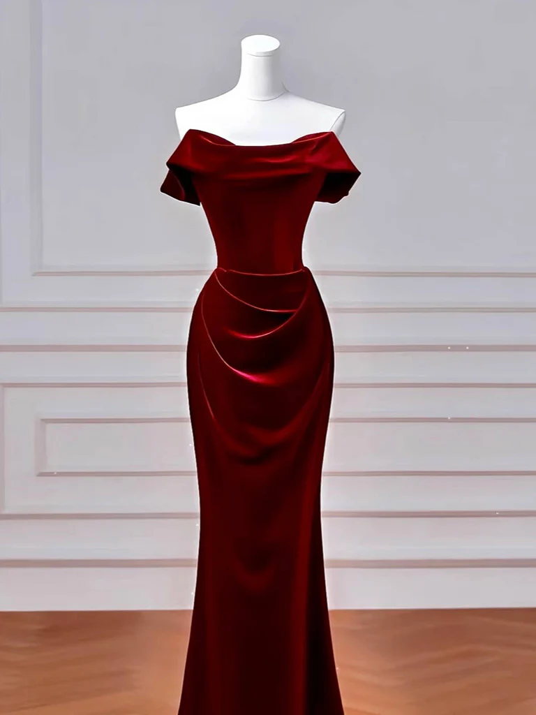 Mermaid Velvet Burgundy Long Prom Dress, Burgundy Long Formal Dress - Deanwangkt