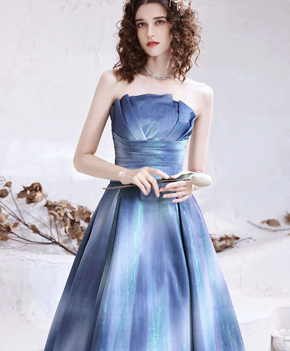 Blue Satin Long Prom Dress, Blue Aline Formal Evening Dresses - Deanwangkt