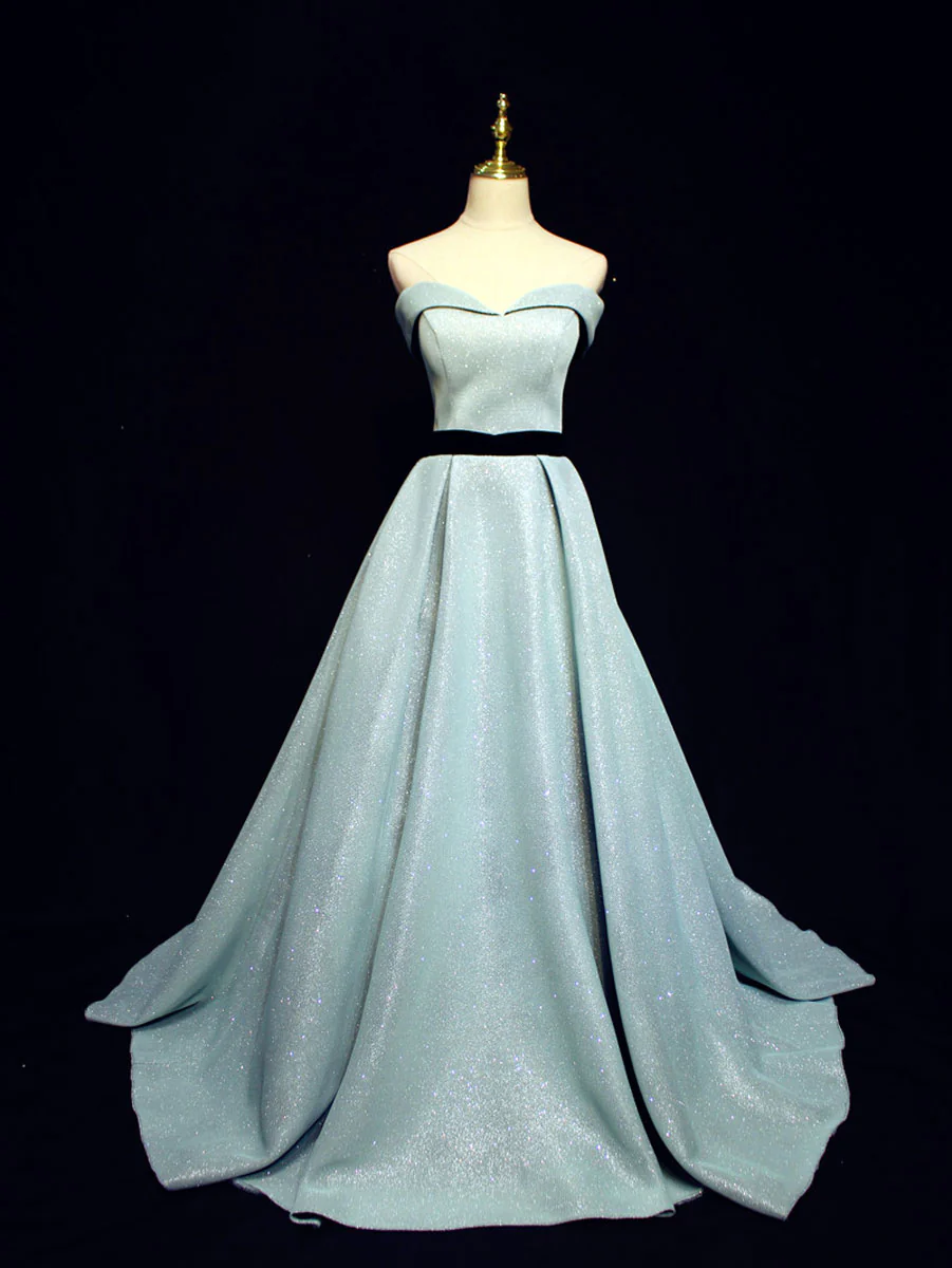 Light Blue A line Long Prom  Dress, Blue  Formal Evening Dresses - Deanwangkt