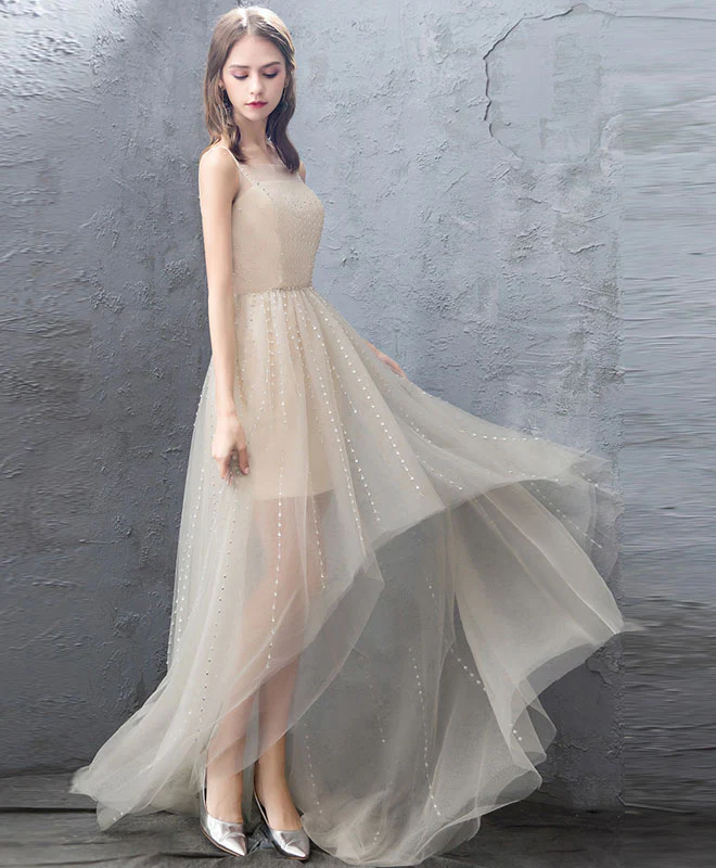 Champagne Tulle High Low Prom Dress, Champagne Evening Dress - Deanwangkt