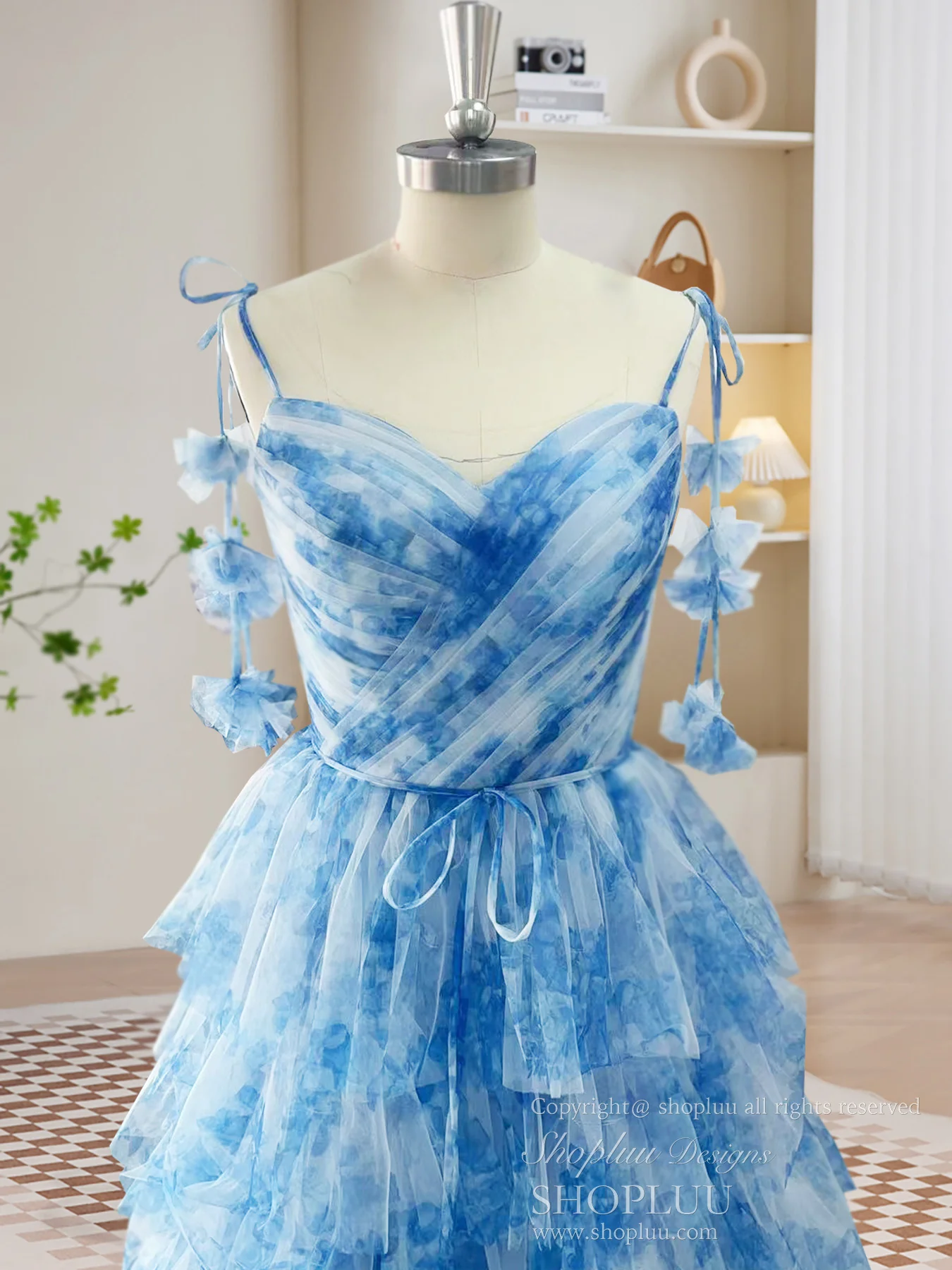A-Line Tulle Blue Long Prom Dress, Blue Long Formal Dress - Deanwangkt