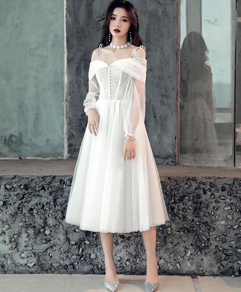 White Sweetheart Off Shoulder Tulle White Homecoming Dress - Deanwangkt