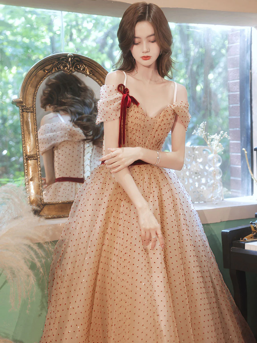 A line Champagne Long Prom Dresses, Champagne Formal Party Evening Dresses - Deanwangkt