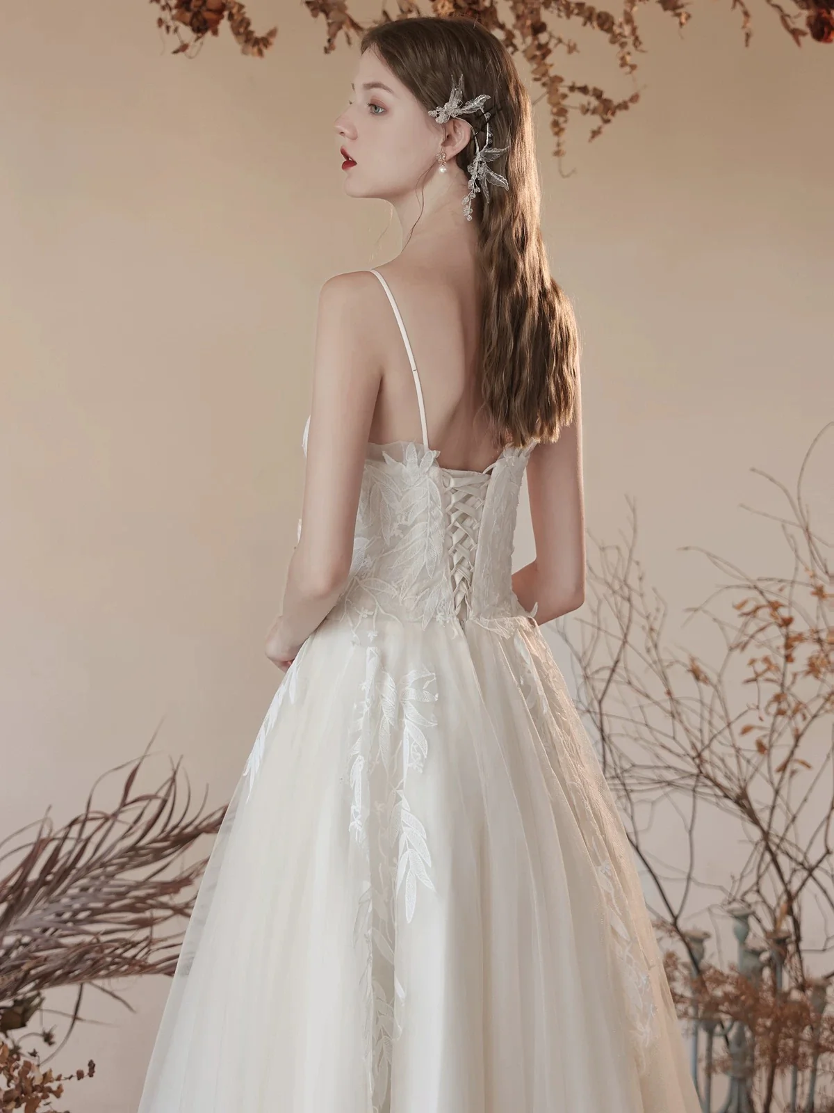 A-Line Tulle Lace Tea Length White Prom Dress, White Long Formal Dreess - Deanwangkt