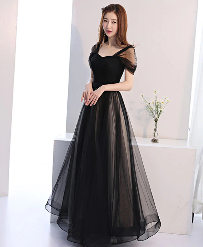 Black Off Shoulder Long Prom Dress, Black Evening Dress - Deanwangkt
