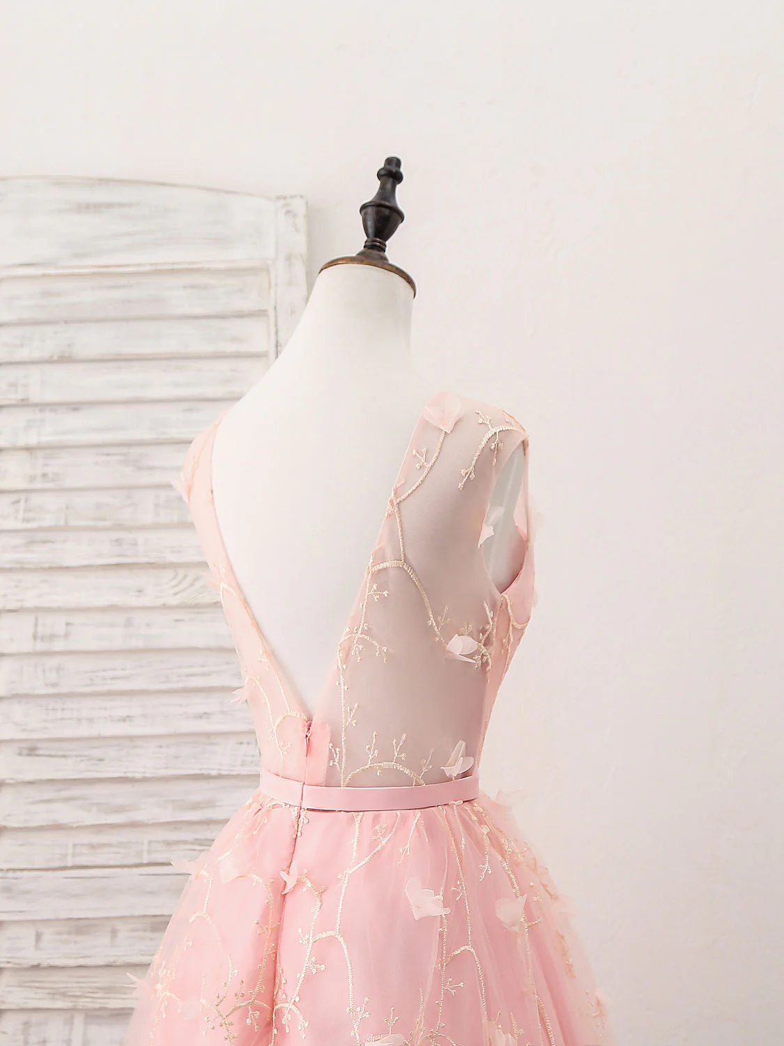 Pink Tulle Lace Tea Length Prom Dress, Pink Homecoming Dress - Deanwangkt