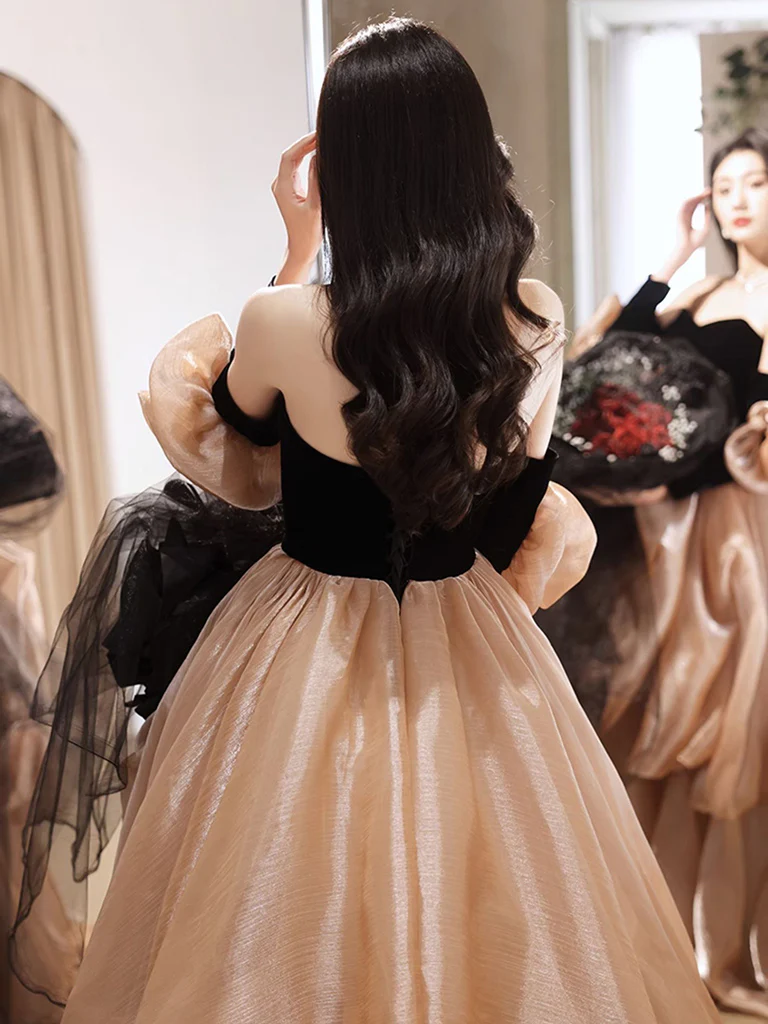 Champagne Sweetheart Neck Long Prom Dress, Champagne Formal Evening Dress - Deanwangkt