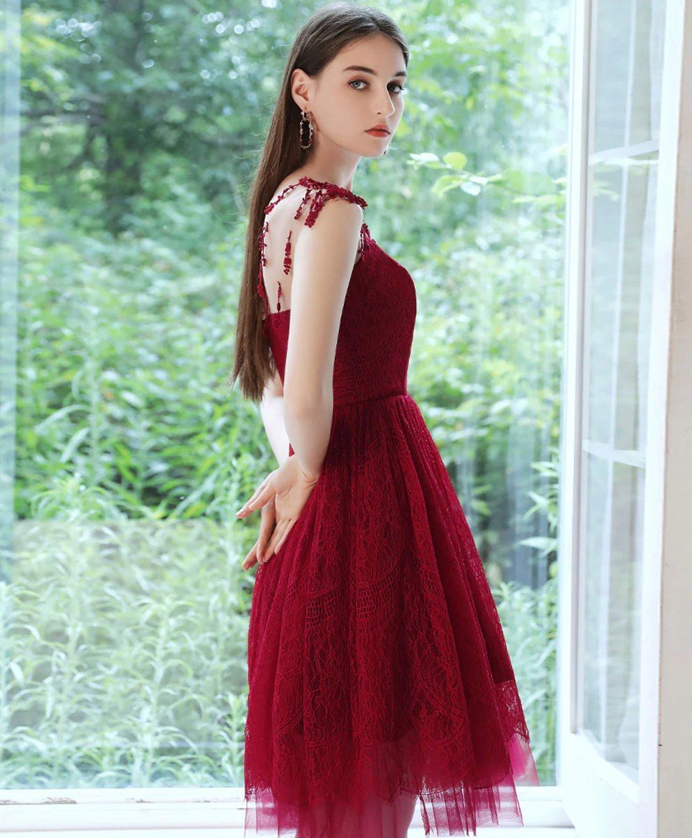 Burgundy Short Prom Dress, Burgundy Homecoming Dress with Beading Sequin - Deanwangkt