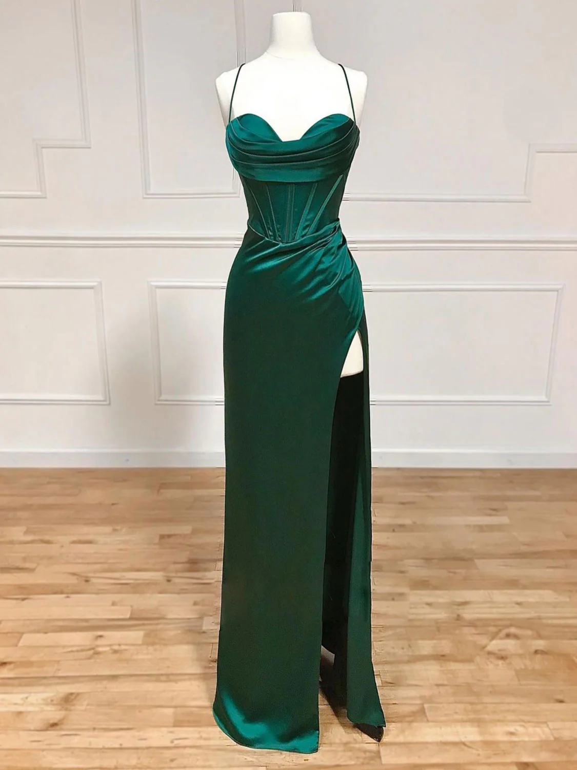 Green Sweetheart Neck Satin Long Prom Dress, Green Evening Dresses - Deanwangkt
