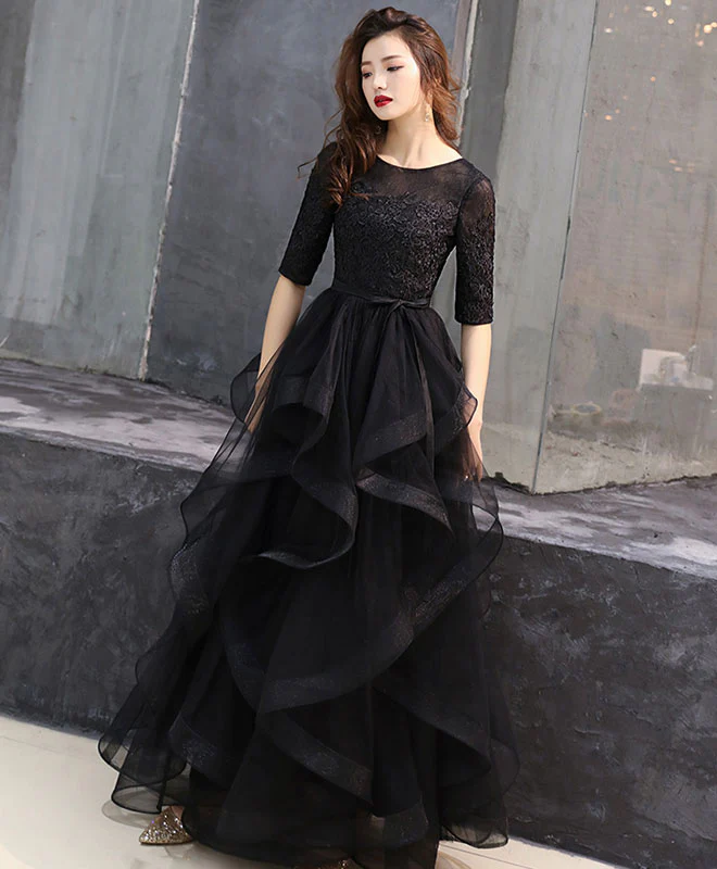 Black Tulle Lace Long Prom Dress Black Tulle Lace Formal Dress - Deanwangkt