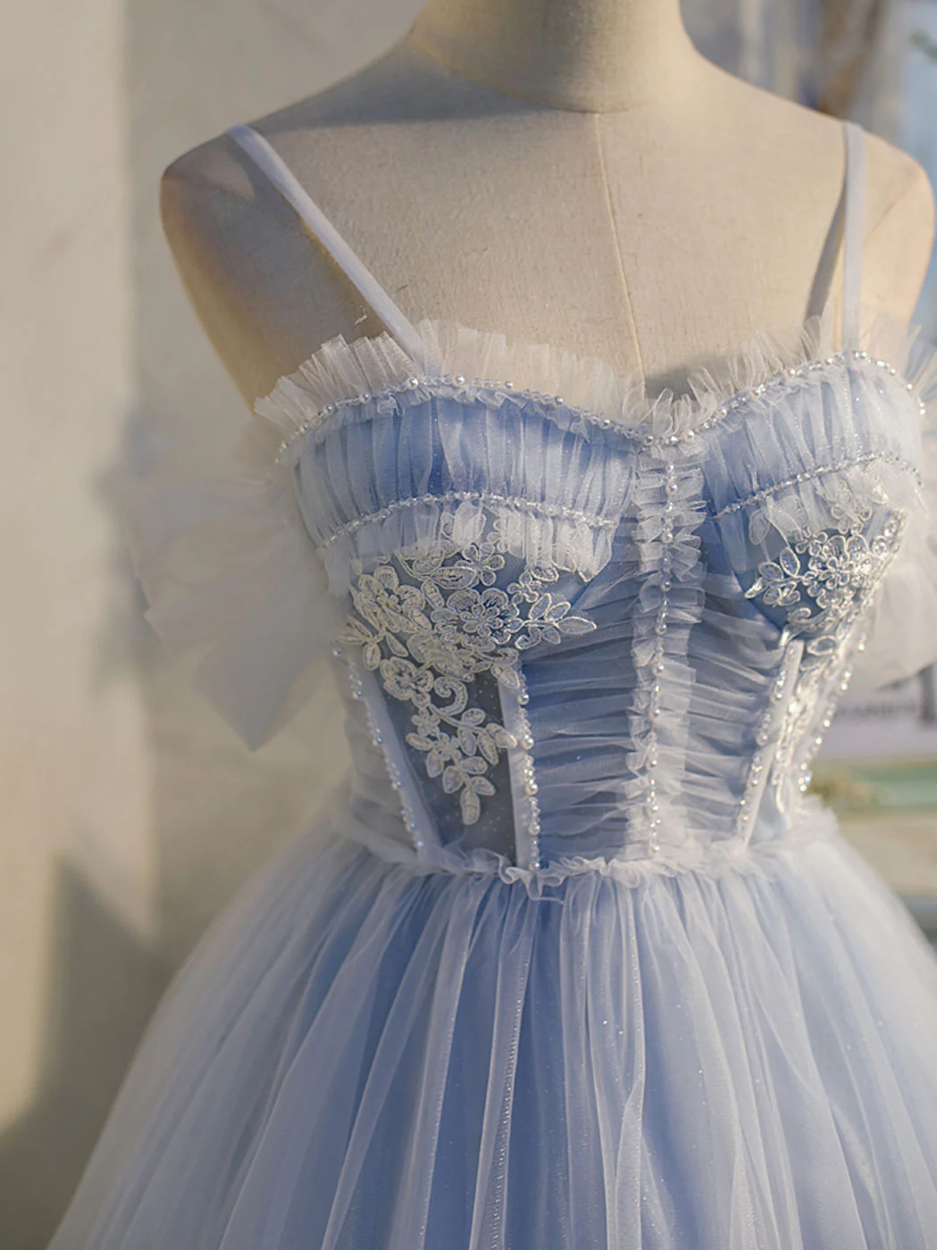 Blue sweetheart neck tulle lace short prom dress blue puffy homecoming dress - Deanwangkt