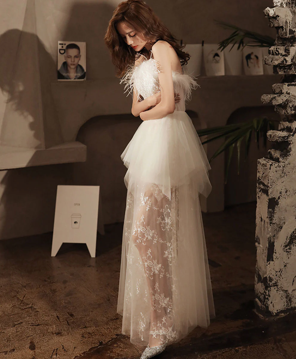 White Sweetheart Dress Tulle Lace Long Prom Dress Evening Dress - Deanwangkt