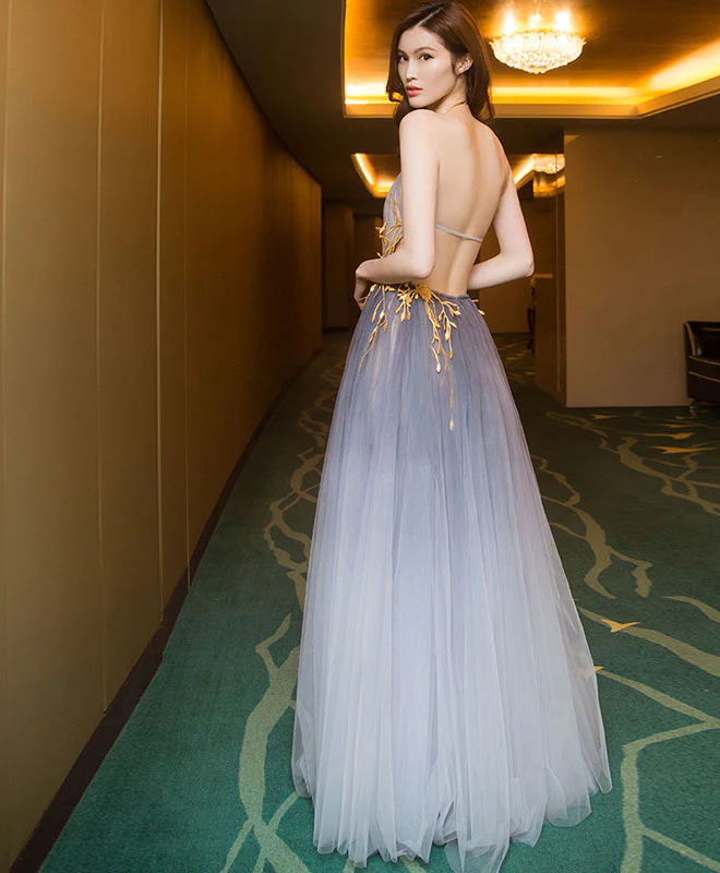 Stylish Tulle Lace Long Prom Dress, Lace Evening Dress - Deanwangkt
