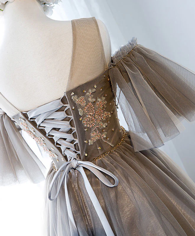 Cute Round Neck Tulle Lace Short Prom Dress, Tulle Homecoming Dress - Deanwangkt