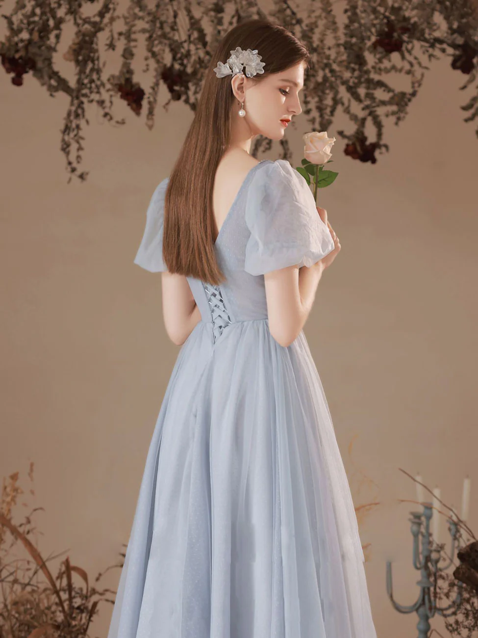 A Line Square Neckline Gray Short Prom Dress, Gray Homecoming Dresses - Deanwangkt