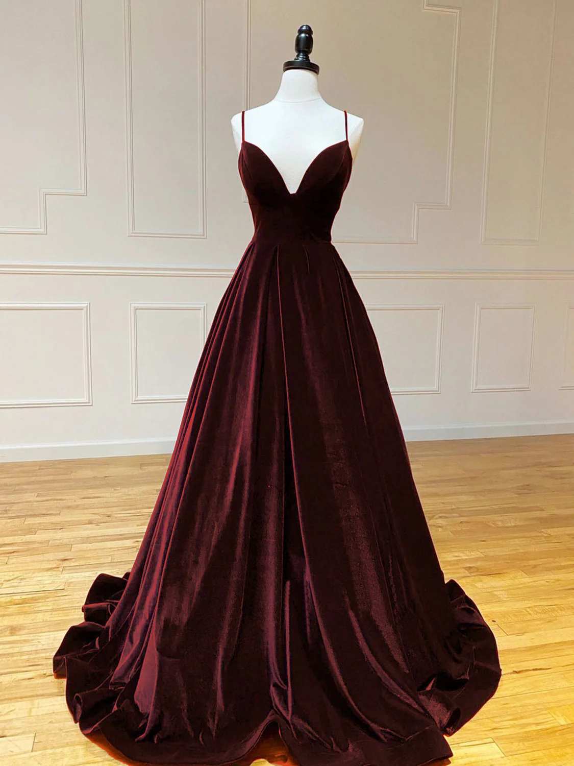 A-Line V Neck Velvet Green Long Prom Dresses, Green Velvet Formal Dress - Deanwangkt