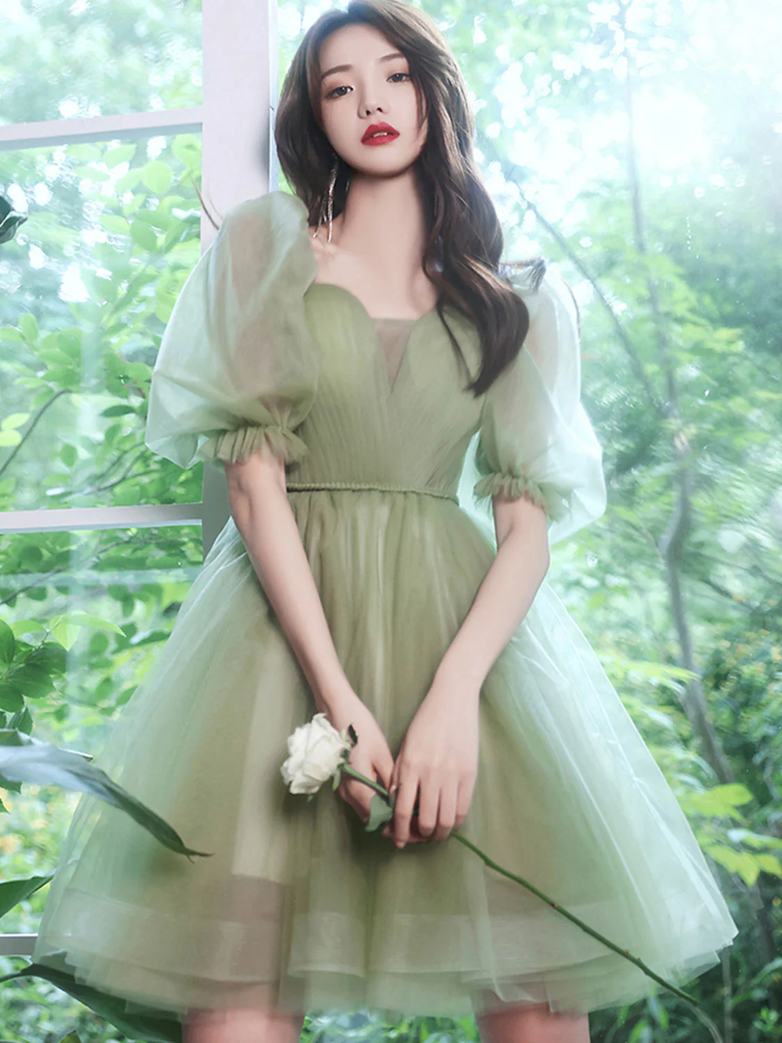 Simple Mini Tulle Short Green Prom Dress, Green Puffy Homecoming Dress - Deanwangkt