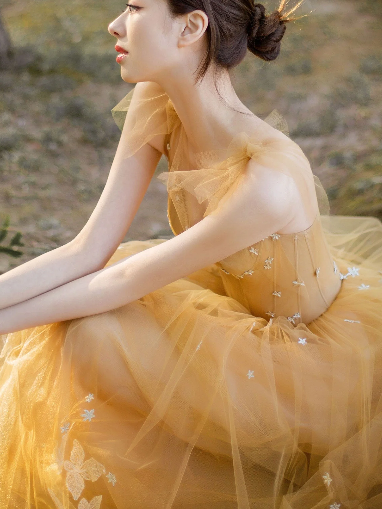 Elegant Tulle Lace A Line Long Prom Dress, Tulle Lace Graduation Dresses - Deanwangkt