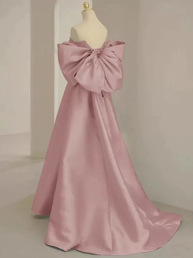 Pink A-Line Satin Long Prom Dresses, Pink Satin Evening Dresses - Deanwangkt