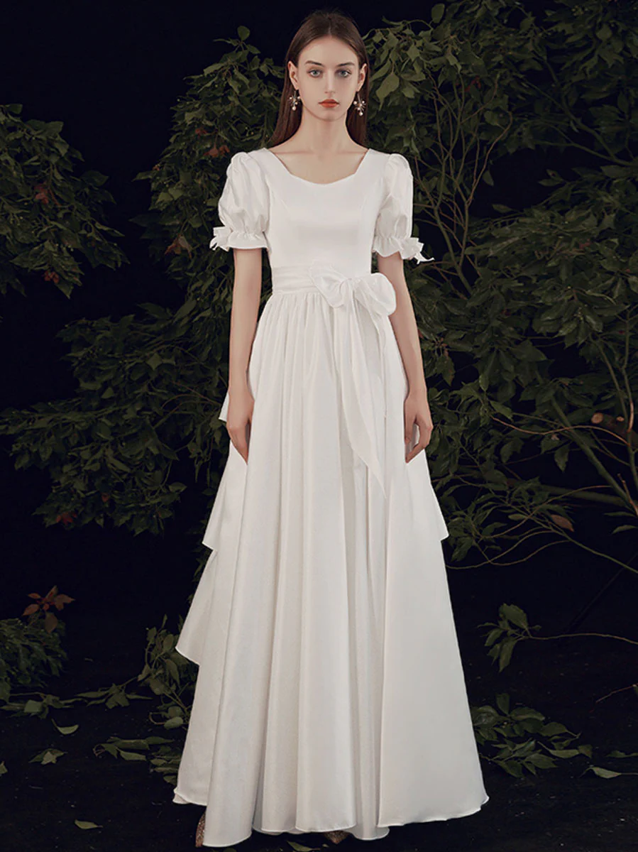 Simple  ivory Long Prom Dress, White Bridesmaid Dresses - Deanwangkt