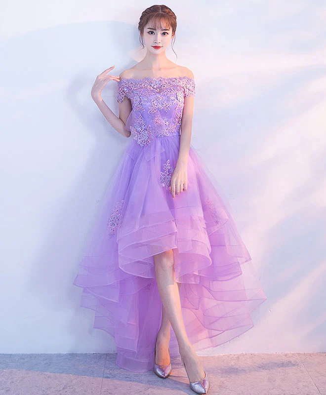 Purple Tulle Lace Applique Prom Dress, Purple Homecoming Dress - Deanwangkt