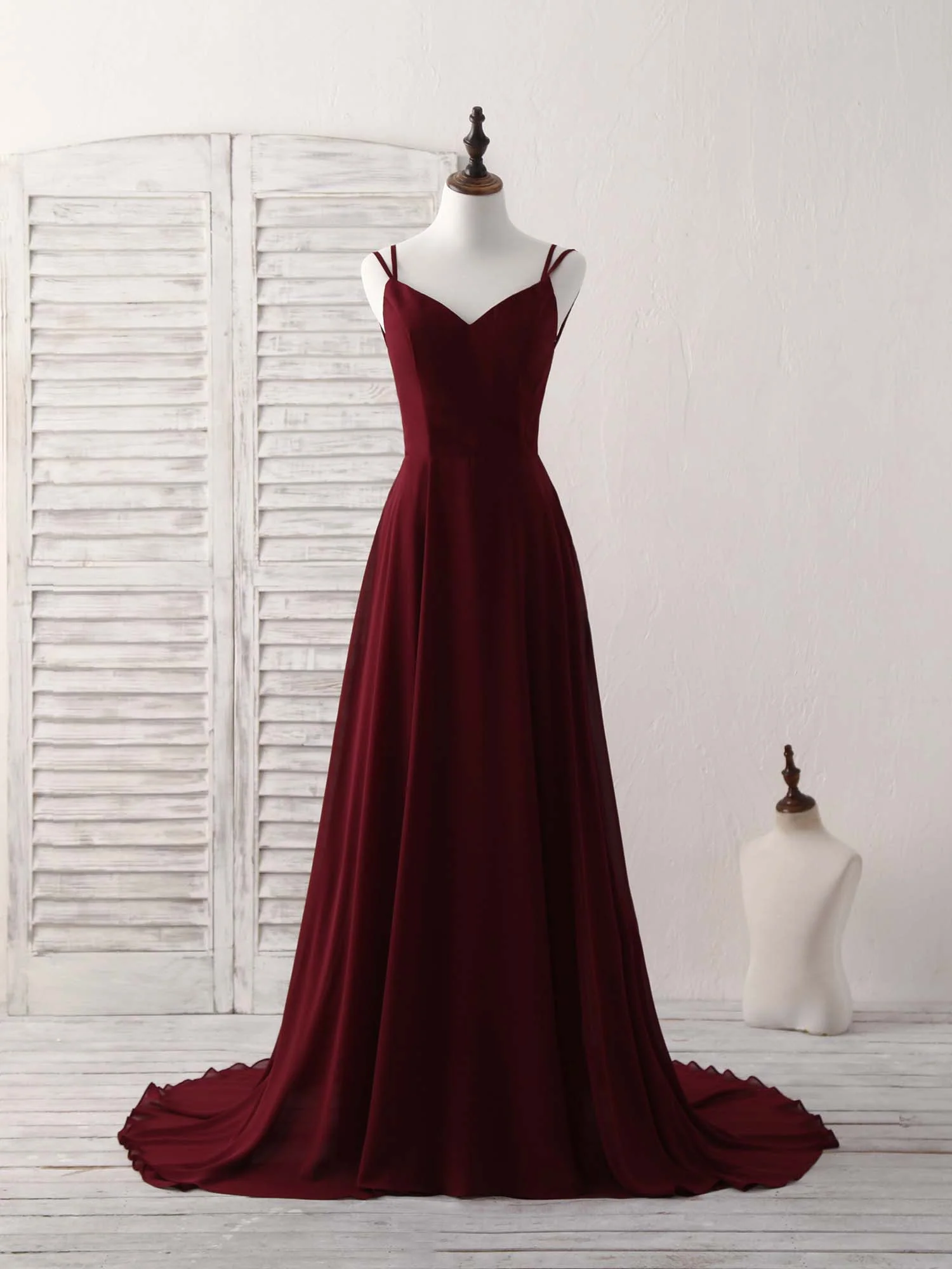 Simple Burgundy Chiffon Long Prom Dress Backless Evening Dress - Deanwangkt