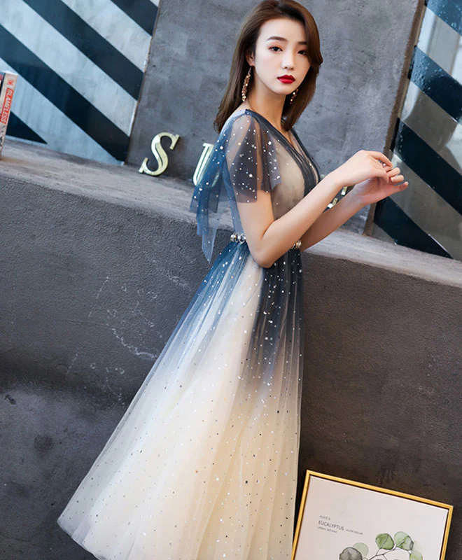 Blue Tulle Sequin Short Prom Dress, Homecoming Dresses - Deanwangkt