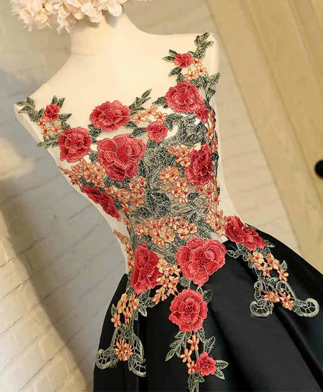 Cute Black Lace High Low Prom Dress, Black Homecoming Dress - Deanwangkt