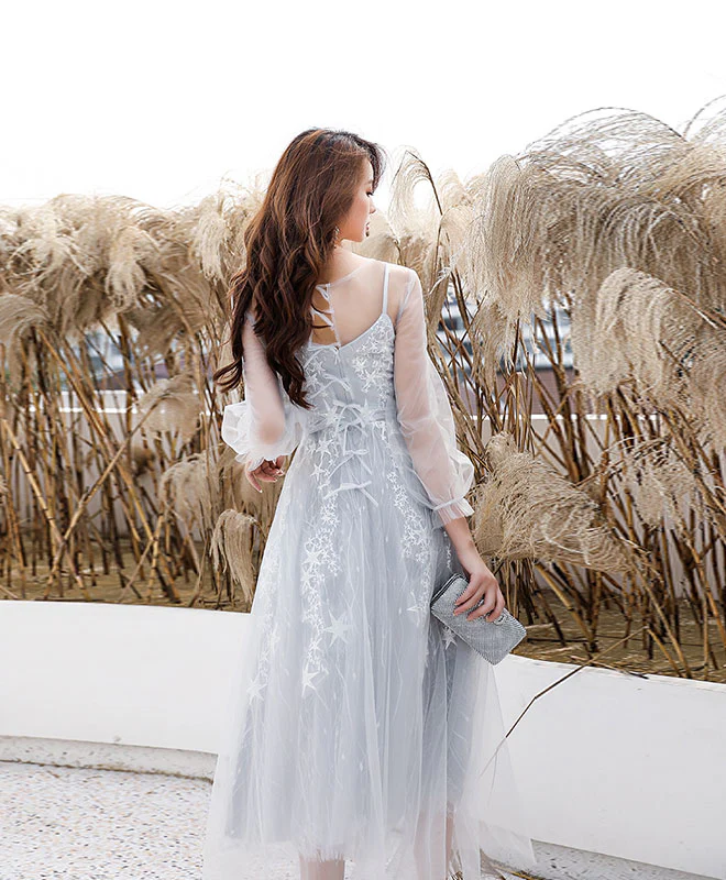 Gray Tulle Lace Short Prom Dress Gray Homecoming Dress - Deanwangkt