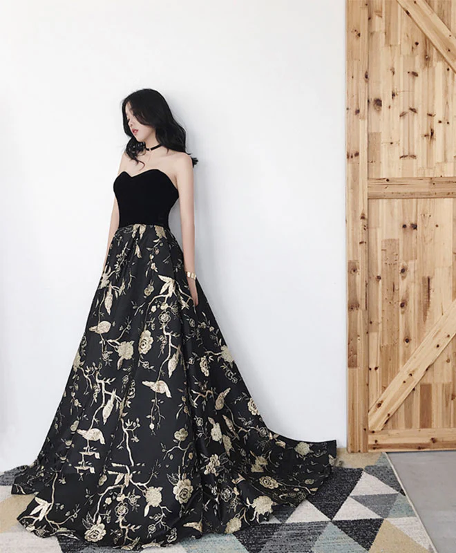 Elegant Black Sweetheart Long Prom Dress, Black Evening Dress - Deanwangkt