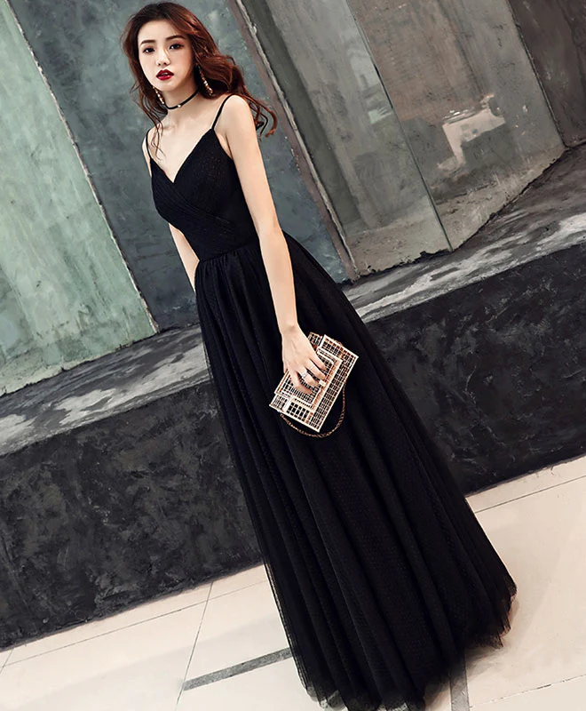 Simple Sweetheart Black Tulle Long Prom Dress, Black Evening Dress - Deanwangkt
