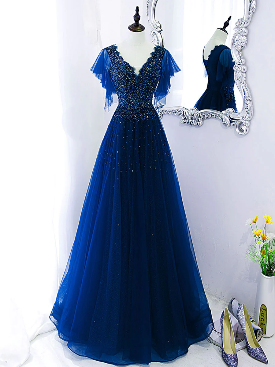 Green V Neck Sequin Beads Long Prom Dress, Green Formal Bridesmaid Dresses - Deanwangkt