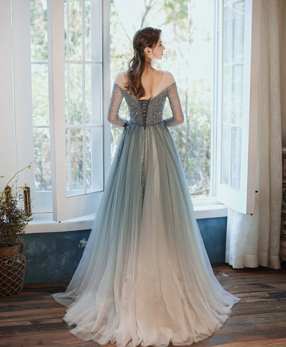 Unique Tulle Sequin Long Prom Dress Tulle Formal Dress - Deanwangkt