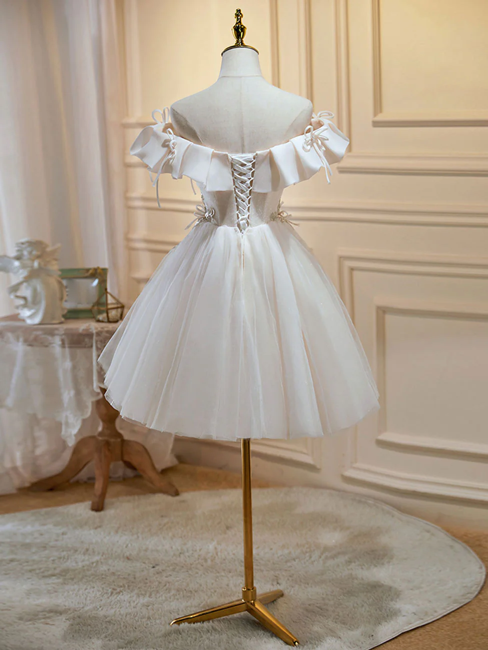 Mini/Short Light Champagne Prom Dress, Short Puffy Homecoming Dresses - Deanwangkt