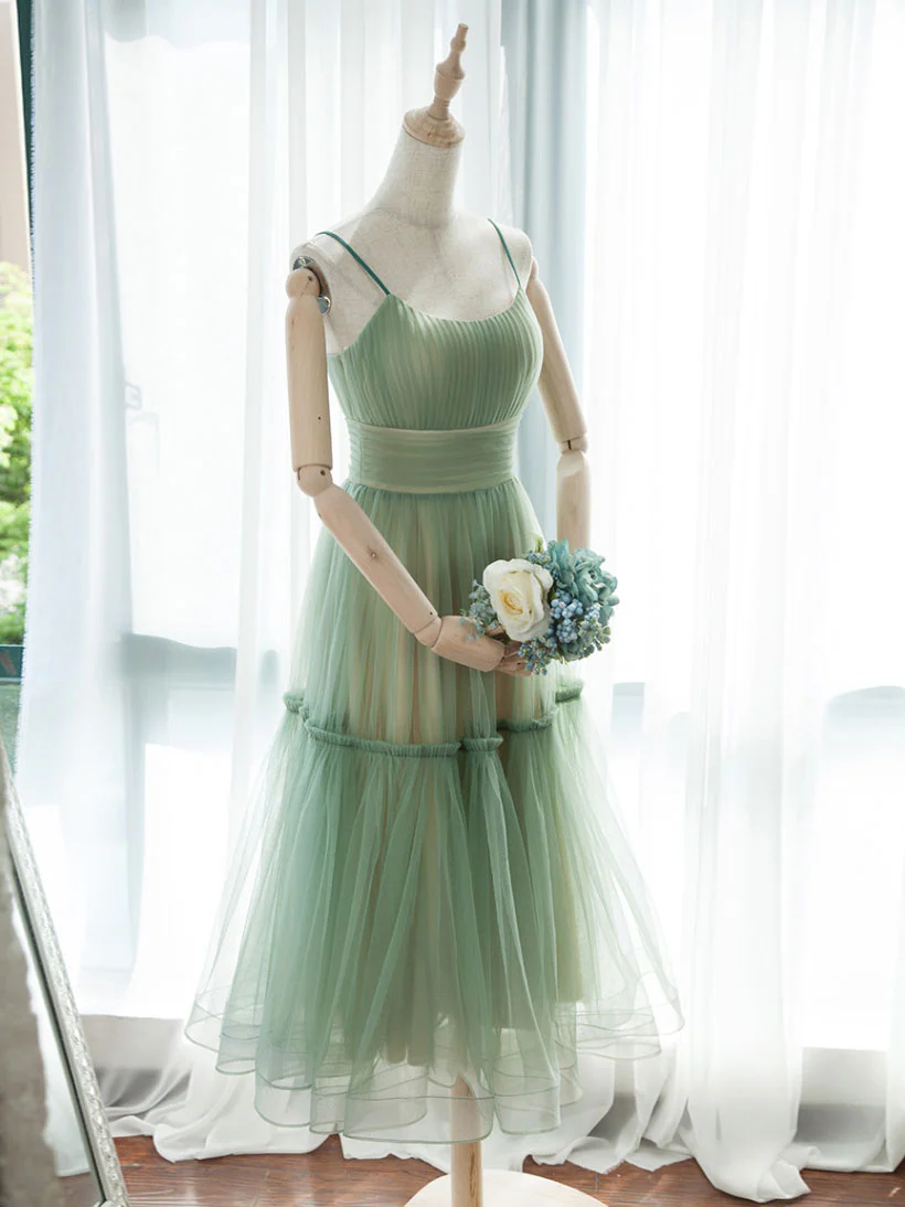 Simple Aline Tulle Green Short Prom Dress, Tulle Green Homecoming Dress - Deanwangkt