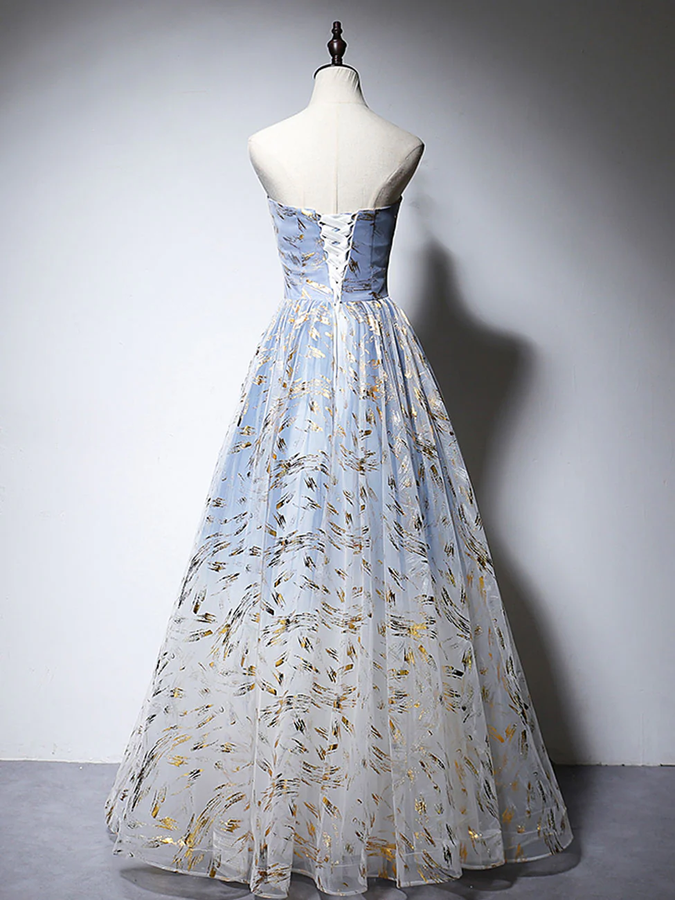 A-Line Tulle Blue Long Prom Dresses, Blue Tulle Formal Graduation Dresses - Deanwangkt