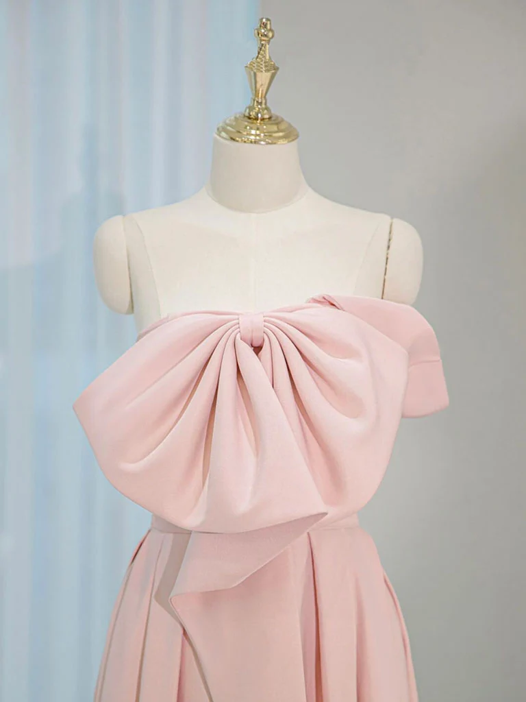 A-Line Satin Pink Long Prom Dress, Pink Long Formal Dress - Deanwangkt