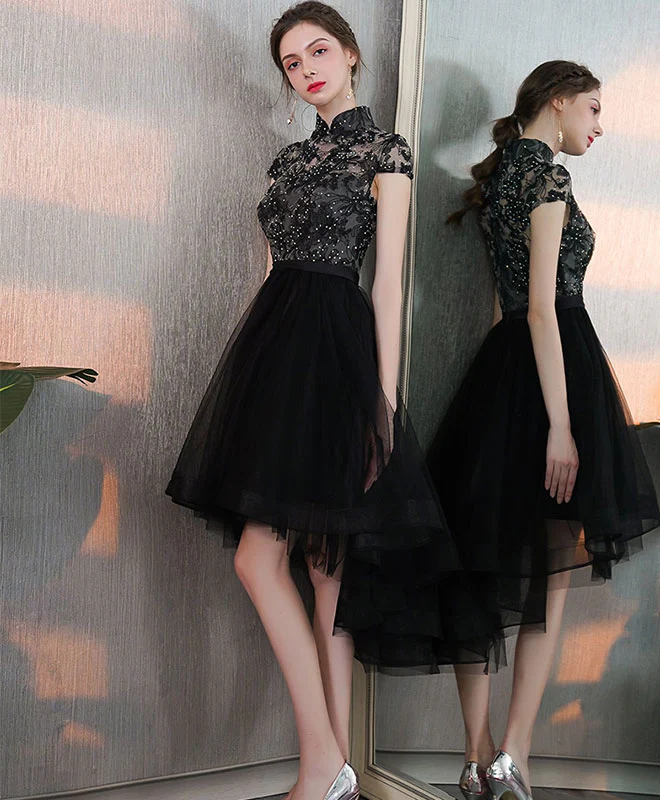 Black Tulle Lace Short Prom Dress, Black Homecoming Dress - Deanwangkt