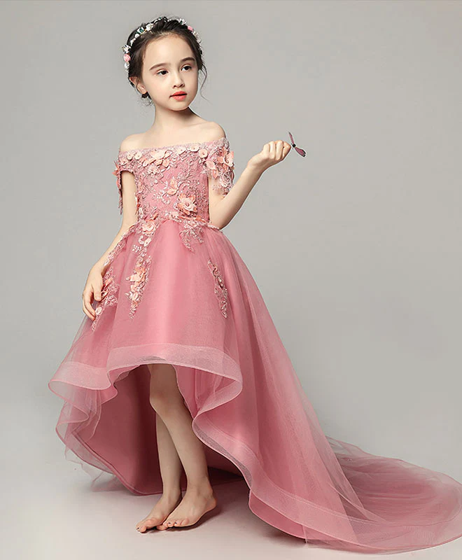 Pink Tulle Lace Flower Girl Dress, Cute Girls Dress - Deanwangkt