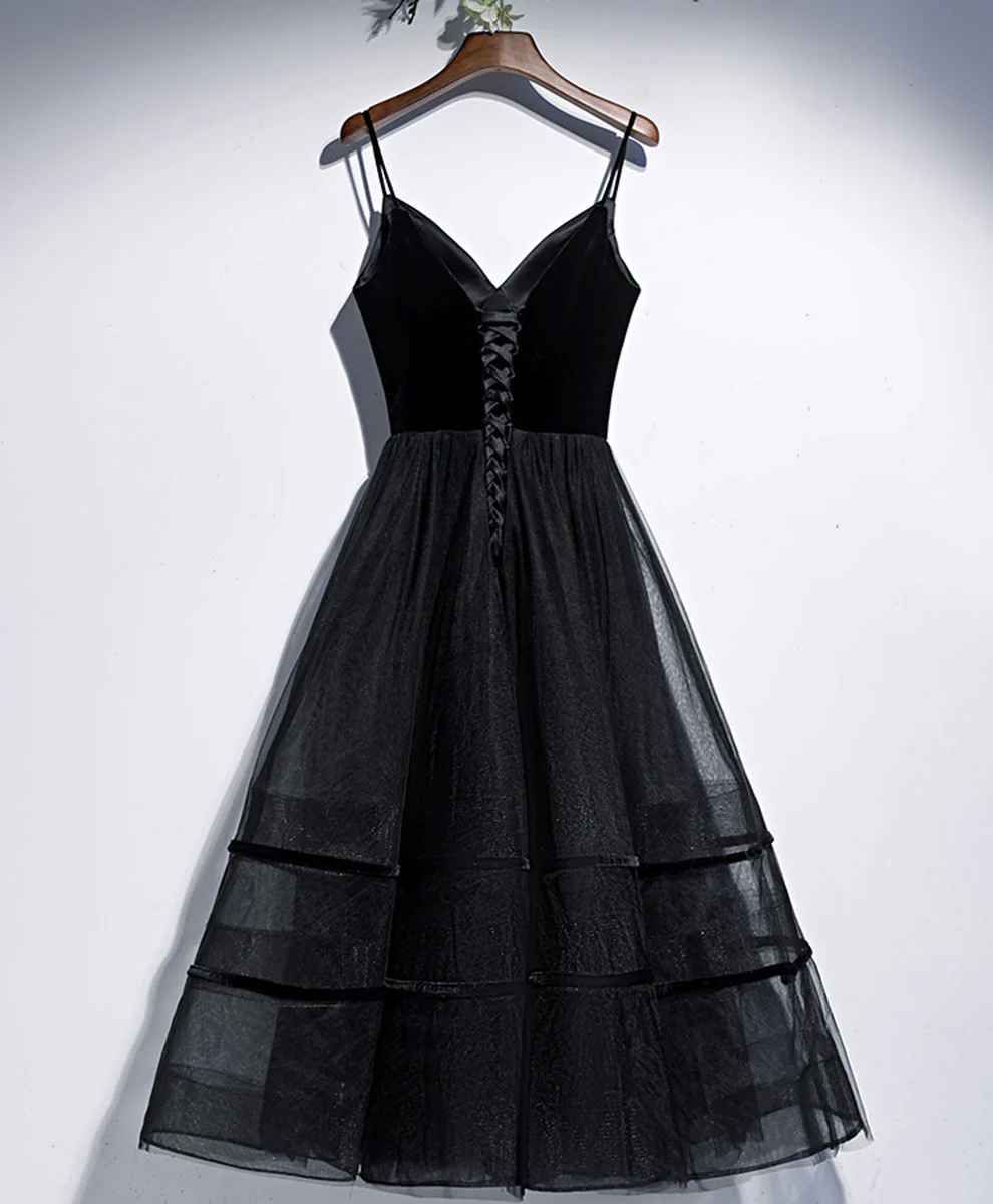 Black V Neck Tulle Short Prom Dress Black Tulle Homecoming Dress - Deanwangkt
