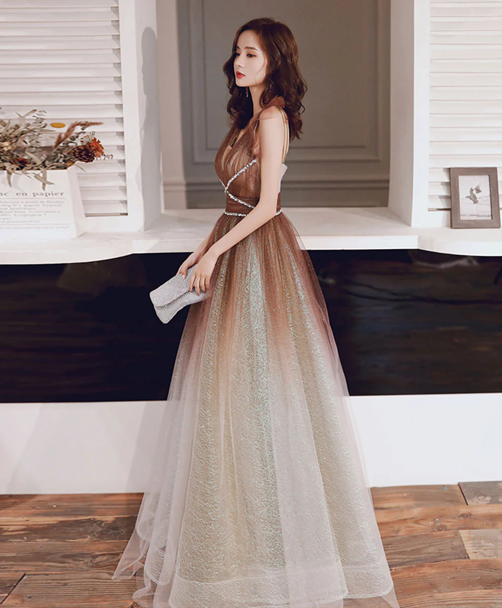 Cute A-Line Tulle Sequin Long Prom Dress Tulle Formal Dress - Deanwangkt