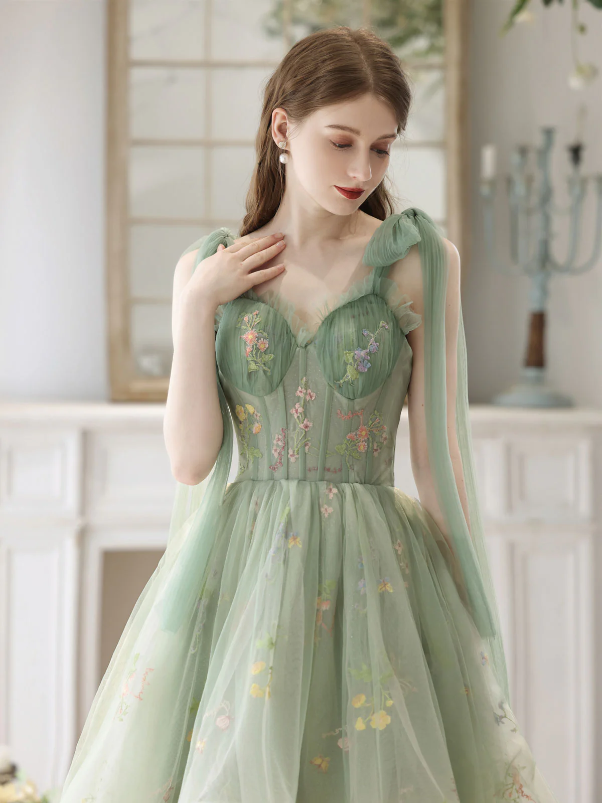 A-Line High Low Green Lace Short Prom Dress, Green Lace Homecoming Dress - Deanwangkt