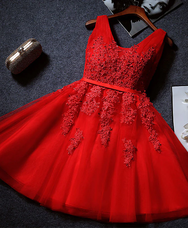 Cute A Line Tulle Lace Short Prom Dress, Homecoming Dress - Deanwangkt