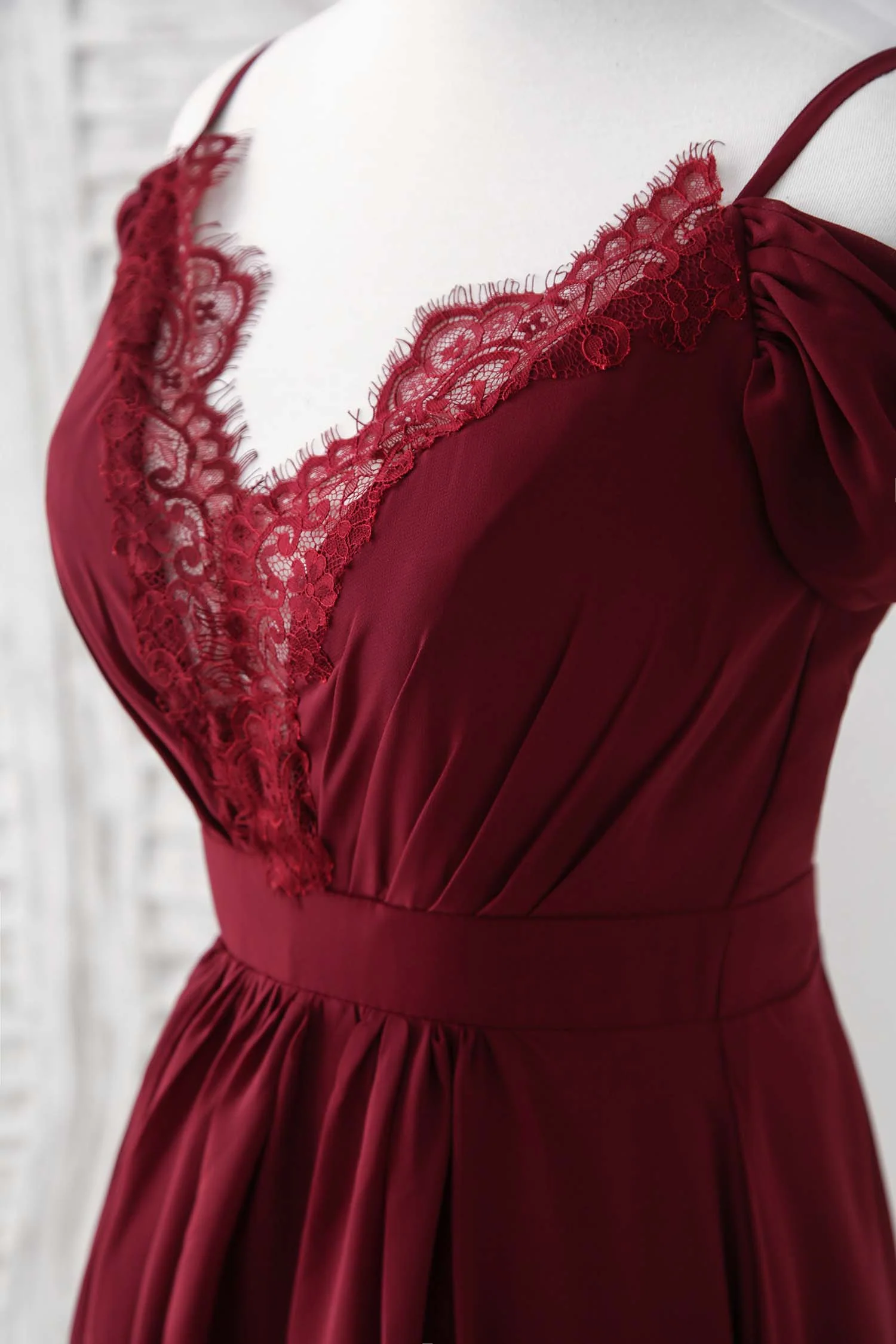 Burgundy Lace Chiffon Long Prom Dress Burgundy Bridesmaid Dress - Deanwangkt